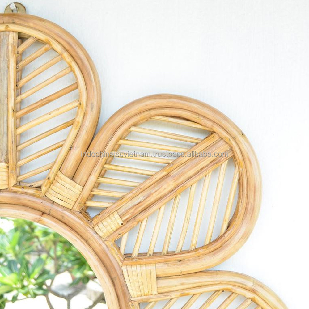 Hanging Flower Rattan Mirror Wall Decor Wholesale made in Vietnam