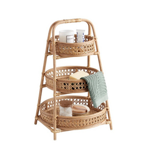 Round Rattan 3 Tier Standing Shelf Storage Tower Shelf Rack Shelving Racking For Home Decoration Made in Vietnam