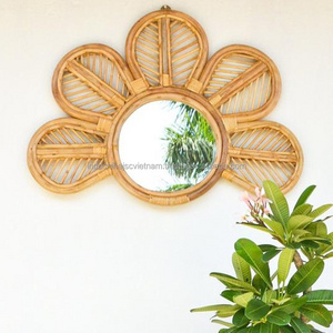 Hanging Flower Rattan Mirror Wall Decor Wholesale made in Vietnam