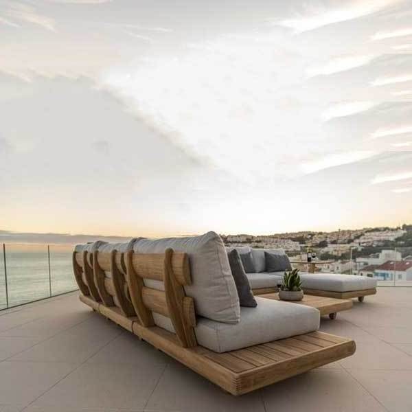 Modern Waterproof Solid Teak Wood Furniture with Cushions Sofa Set Living Room Garden Patio Hotel Sectional L Shape Outdoor Sofa