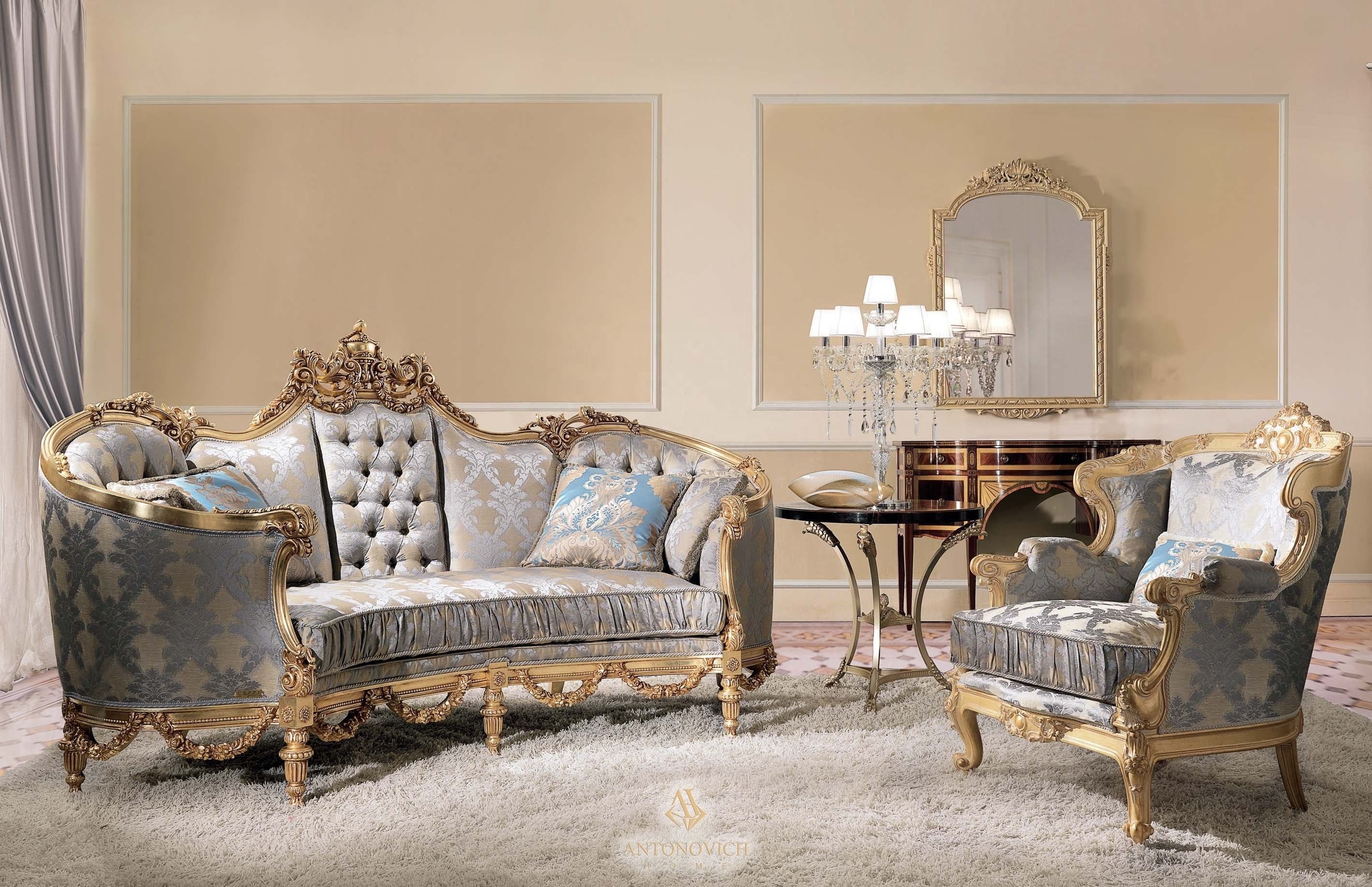 Racoco Baroque Sofa  Set  Furniture, 3 Seat classic upholstered living room furniture