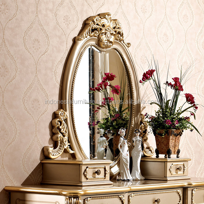 European Dresser Small apartment Solid carved Dressing table Princess Dresser Makeup mirror Makeup stool Set Dresser