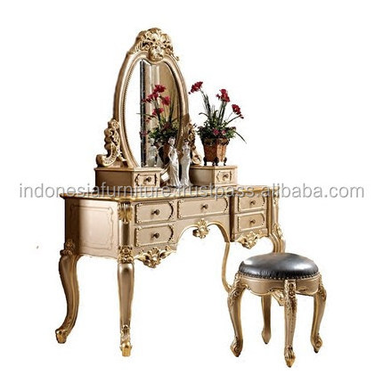 European Dresser Small apartment Solid carved Dressing table Princess Dresser Makeup mirror Makeup stool Set Dresser