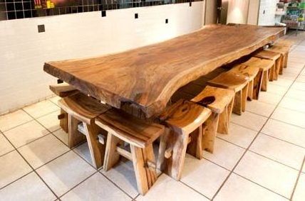 Trembesi Wood Furniture Dining Table Top Table Live Edge Legs Metal