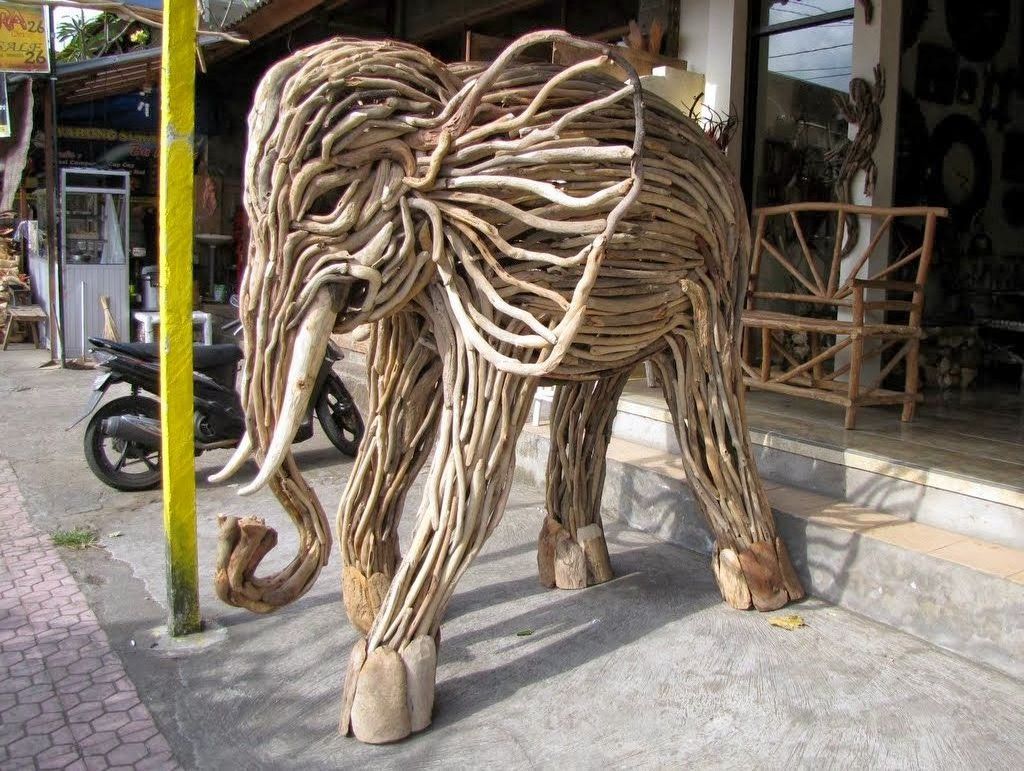 Driftwood Animal Sculpture Decor Outdoor Wooden Crate Rustic Craft Items Solid Teak Wood Natural Wood Color Carved Display T/T