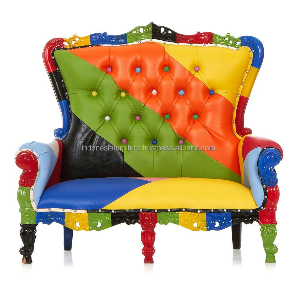 Accent Carved Throne Chair - Rainbow Cover Rainbow Request Mini Tiffany Children's Love Seat Party Solid Wood