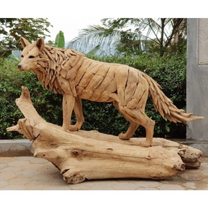 Driftwood Animal Sculpture Decor Outdoor Wooden Crate Rustic Craft Items Solid Teak Wood Natural Wood Color Carved Display T/T