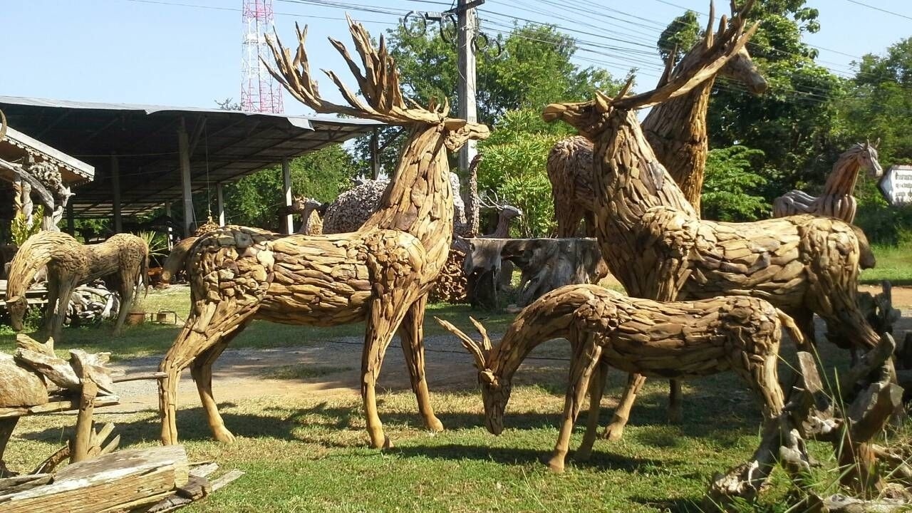 Driftwood Animal Sculpture Decor Outdoor Wooden Crate Rustic Craft Items Solid Teak Wood Natural Wood Color Carved Display T/T