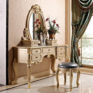 European Dresser Small apartment Solid carved Dressing table Princess Dresser Makeup mirror Makeup stool Set Dresser