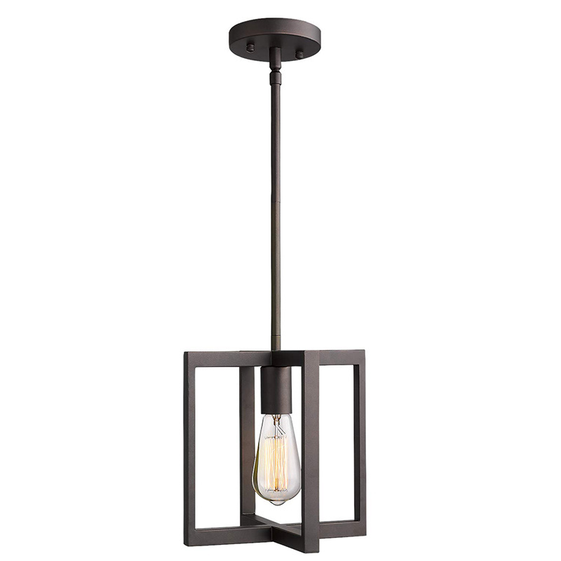 Square Metal Cage in Oil Rubbed Bronze Finish  Industrial Pendant Light Fixture 1-Light Hanging Pendant Light