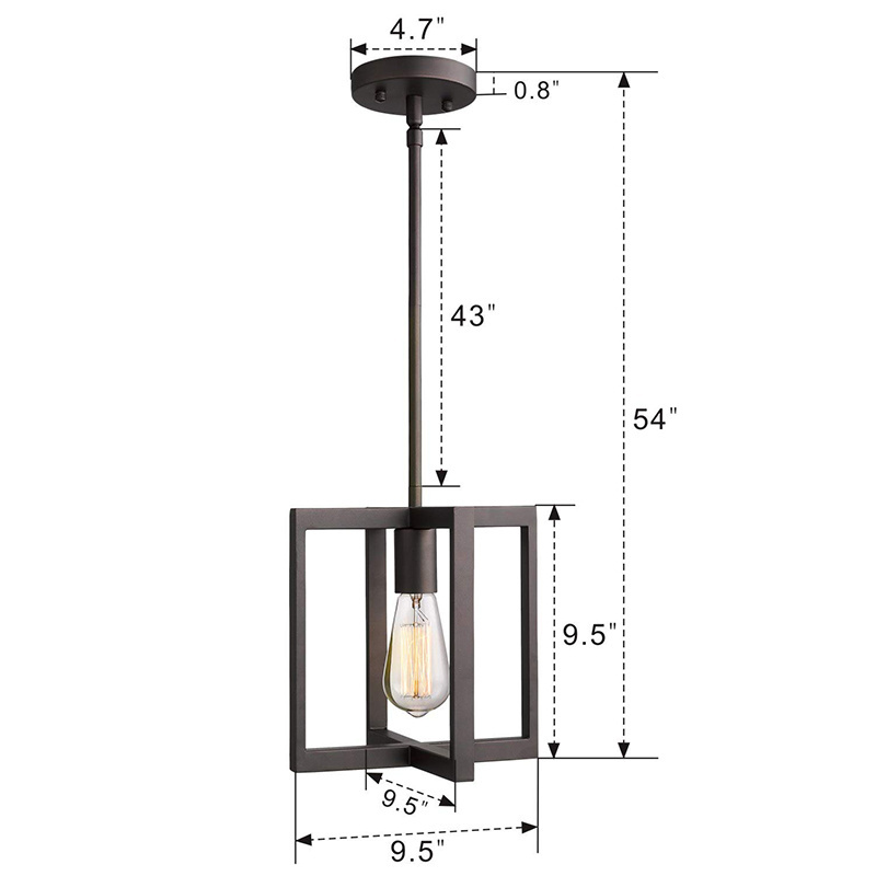 Square Metal Cage in Oil Rubbed Bronze Finish  Industrial Pendant Light Fixture 1-Light Hanging Pendant Light