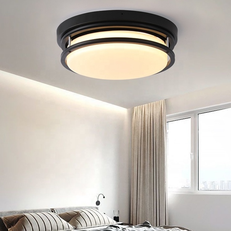 Hot 18w American Style Black Round Light Fixtures Ceiling Dimmable Flush Mount 3cct Led Ceiling Light For Bedroom Living Room