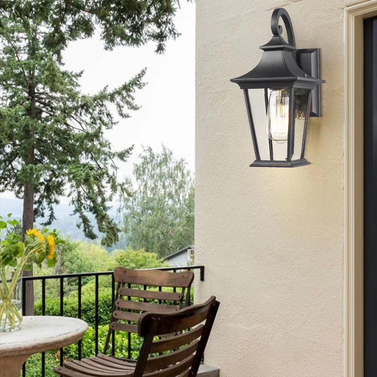 Outdoor Villa Courtyard Exterior Wall Light New Chinese Gate Pillar Light Aluminum Glass Wall Mounted Lamp E26 Retro Wall Light