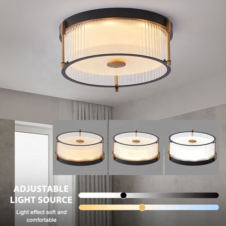 Simple Design Indoor Decorative Round Flush Mount Light Fixture 18w 3cct Dimmable Round Glass Led Ceiling Lights Modern