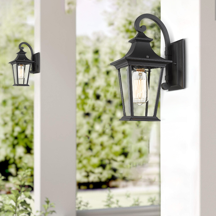 Outdoor Villa Courtyard Exterior Wall Light New Chinese Gate Pillar Light Aluminum Glass Wall Mounted Lamp E26 Retro Wall Light