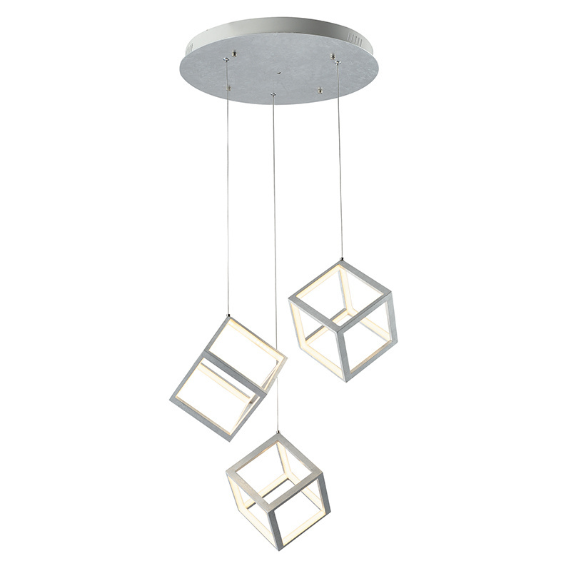 Indoor Decoration Lighting 3light Aluminum Acrylic Suspension Multi Chrome Square Led Pendant Light