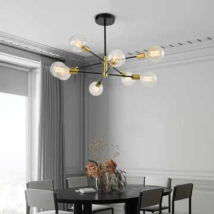 Modern Luxury Decorative Chandelier Round Multiple Rod Iron Living Room Ceiling Mounted Pendant Light