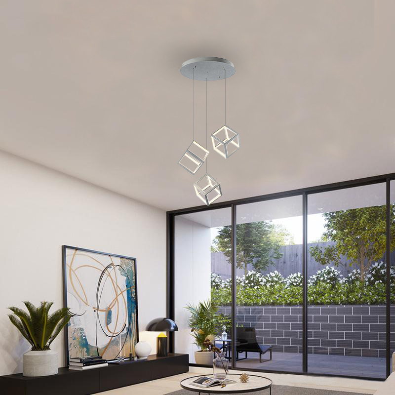 Indoor Decoration Lighting 3light Aluminum Acrylic Suspension Multi Chrome Square Led Pendant Light