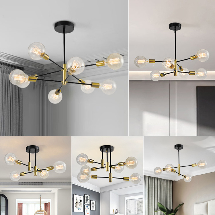 Modern Luxury Decorative Chandelier Round Multiple Rod Iron Living Room Ceiling Mounted Pendant Light