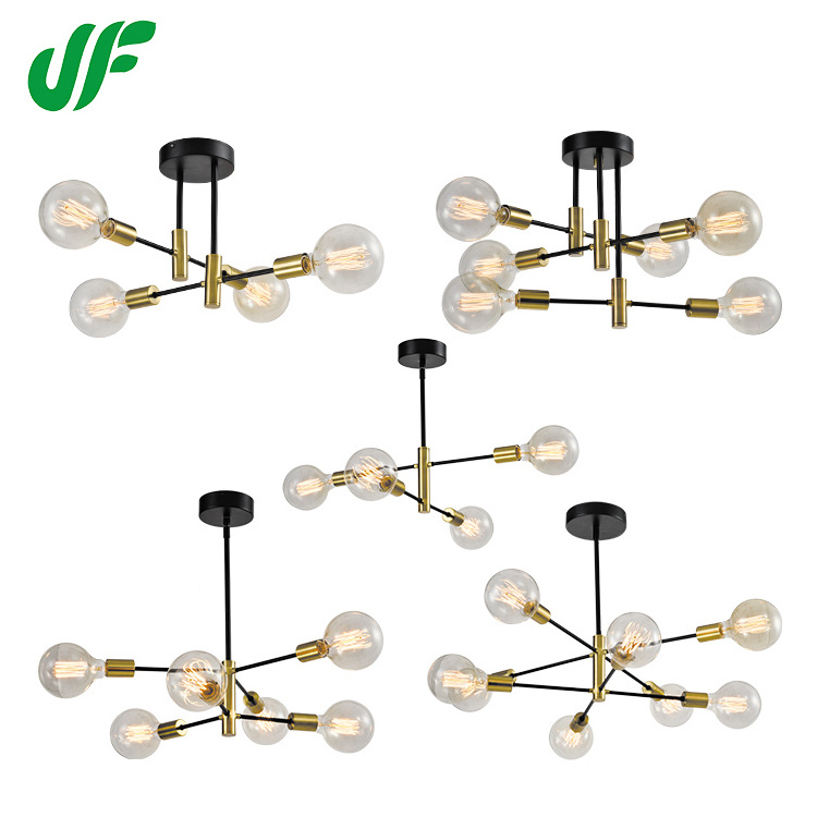 Modern Luxury Decorative Chandelier Round Multiple Rod Iron Living Room Ceiling Mounted Pendant Light