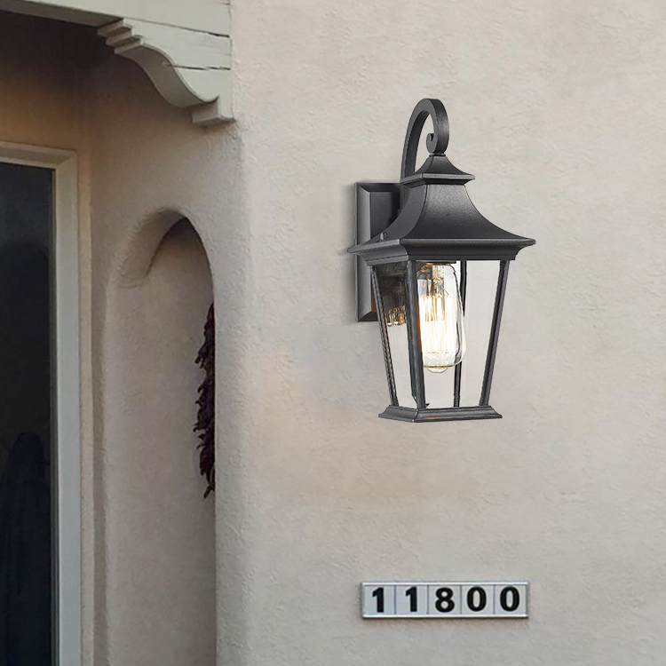 Outdoor Villa Courtyard Exterior Wall Light New Chinese Gate Pillar Light Aluminum Glass Wall Mounted Lamp E26 Retro Wall Light