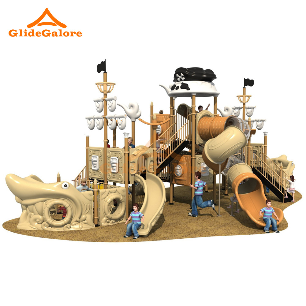 GlideGalore Big Playground Slide Kids Plastic Tubes Slide Set Pirate Ship Slide Outdoor Playground