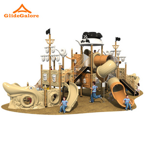 GlideGalore Big Playground Slide Kids Plastic Tubes Slide Set Pirate Ship Slide Outdoor Playground