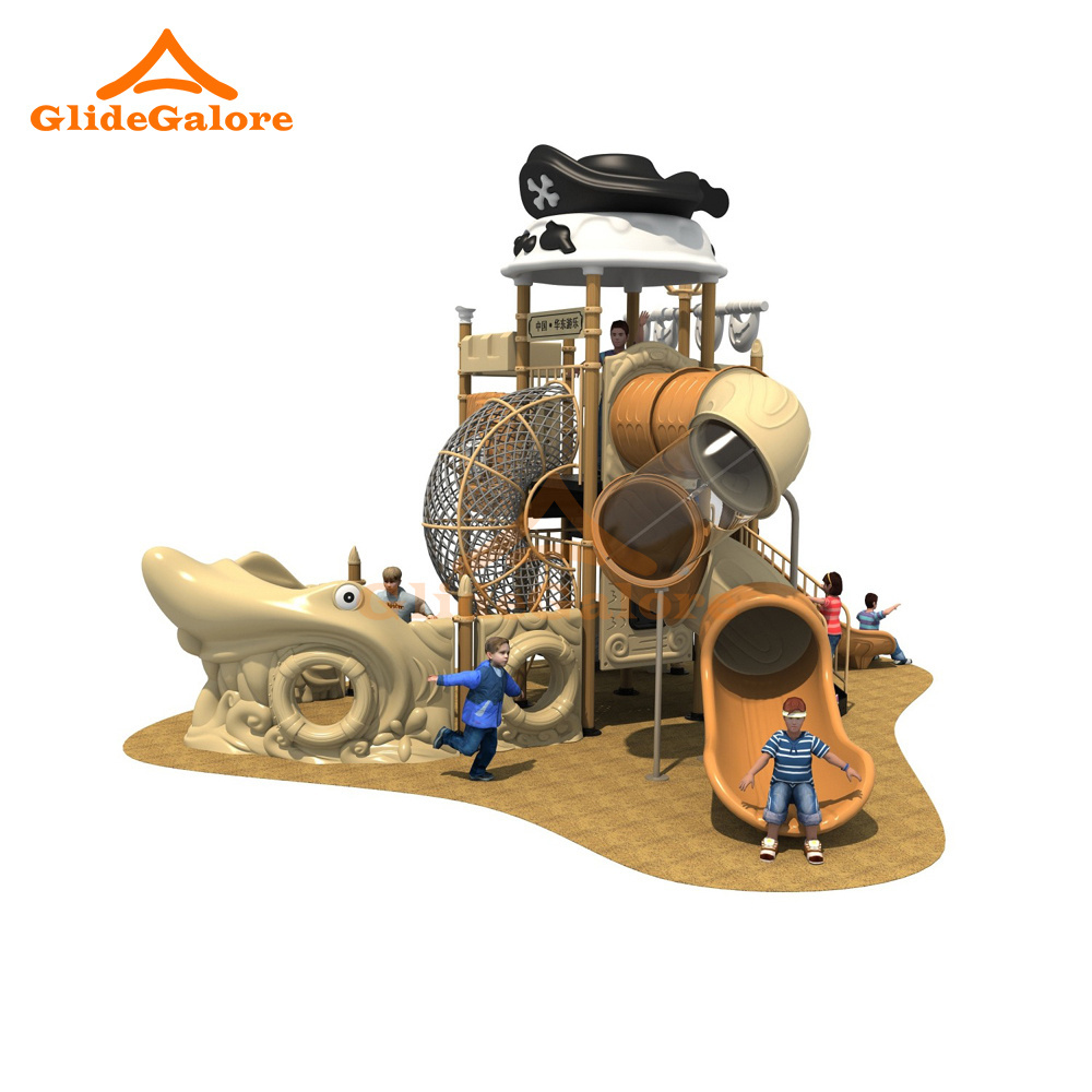 GlideGalore Big Playground Slide Kids Plastic Tubes Slide Set Pirate Ship Slide Outdoor Playground