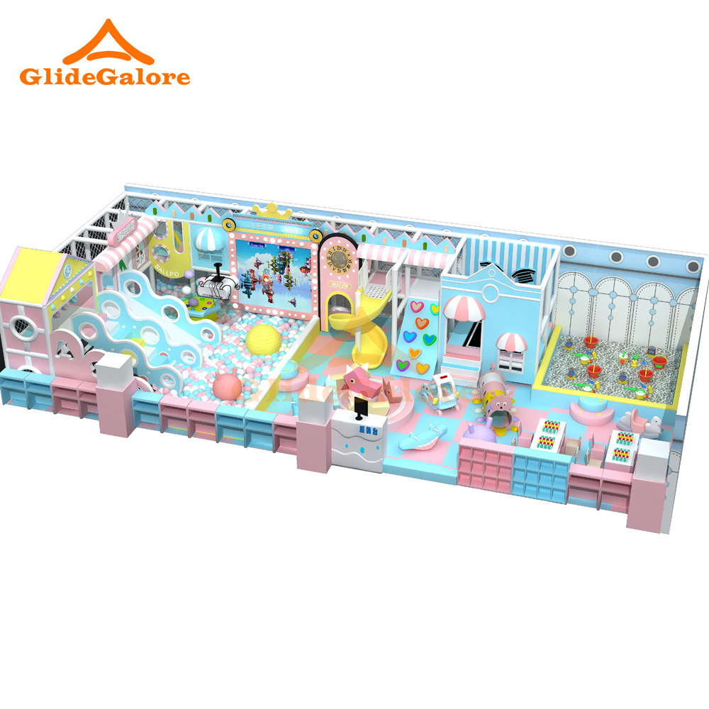 GlideGalore indoor playground slide swing set sand soft play area airplane dinosaur theme wood indoor playground equipment price