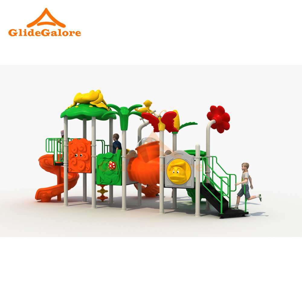 GlideGalore Outdoor Happy Kids Playground Slide Swing and Playhouse Fun Under the Sun Pure Bliss