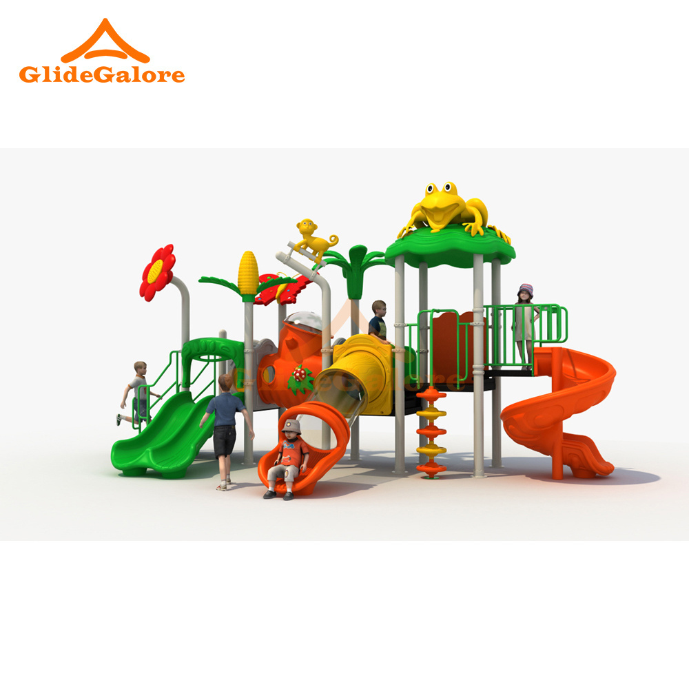 GlideGalore Outdoor Happy Kids Playground Slide Swing and Playhouse Fun Under the Sun Pure Bliss