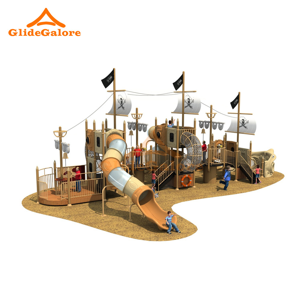 GlideGalore Long Tube Slide Outdoor Playground Kids Commercial Equipment Pirate Ship Slide