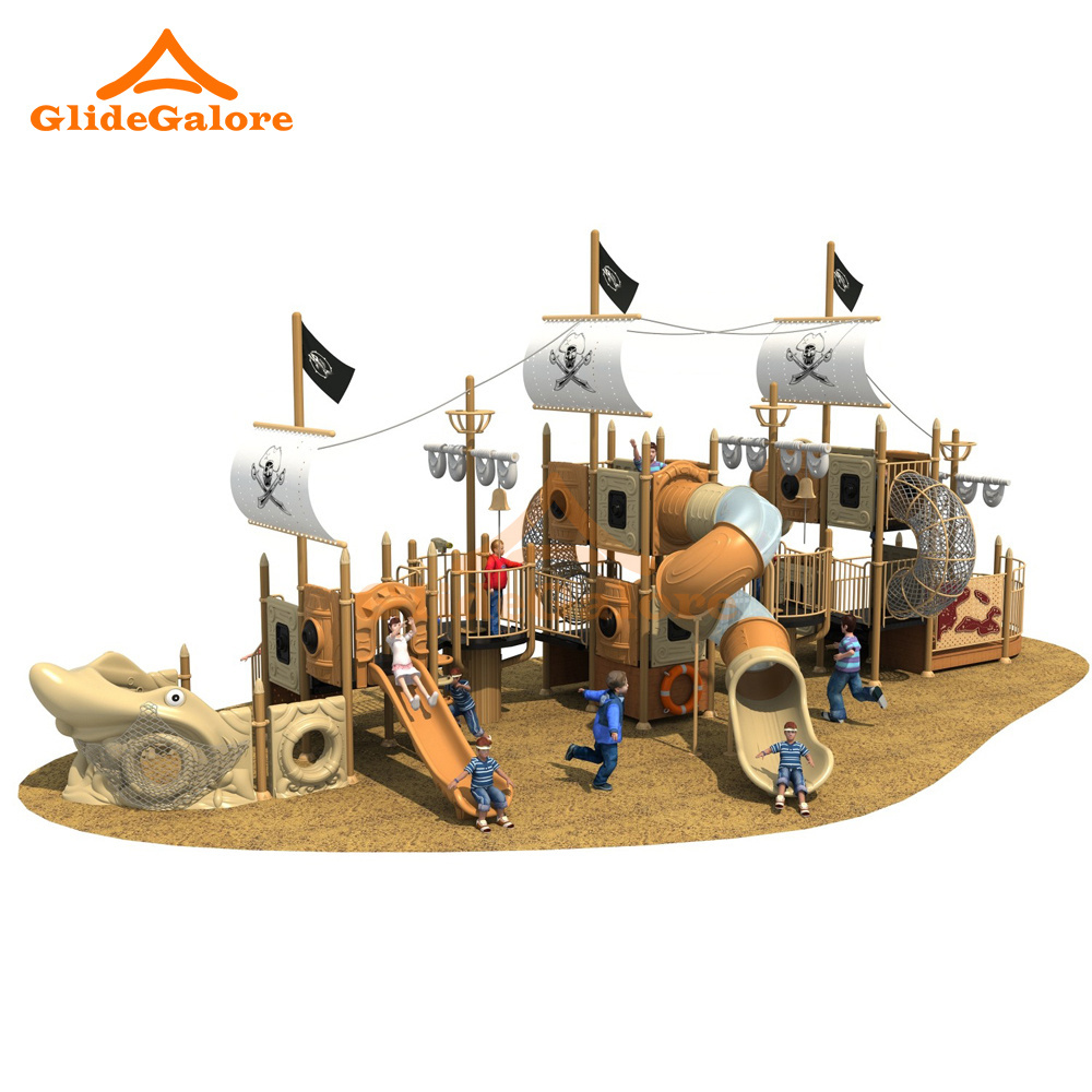 GlideGalore Outdoor Playground with Pirate Ship Slide Kids Swing and Plastic Slides for Toddlers