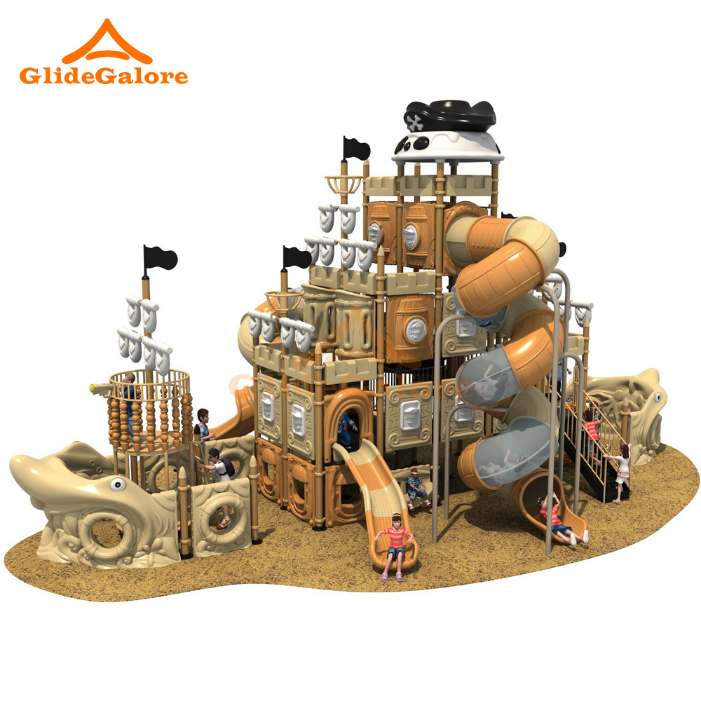 GlideGalore Kids Slide and Playground with Stainless Steel Plastic Slides Commercial Outdoor Pirate Ship Slide Playground