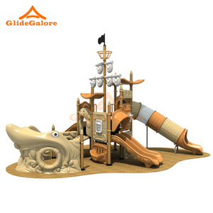 GlideGalore Outdoor Playground with Pirate Ship Slide Kids Swing and Plastic Slides for Toddlers