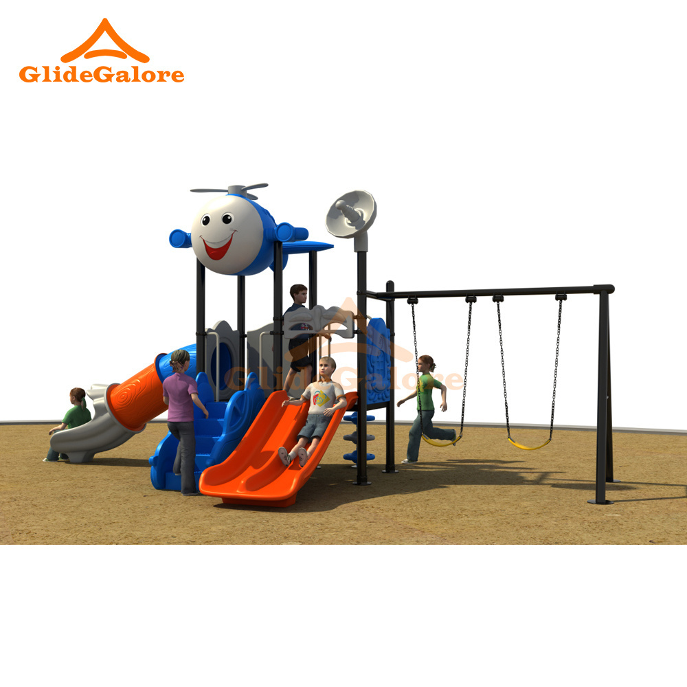 GlideGalore Outdoor Playground set High Adventure Airplane Playground with Swing Sets Slide and More for Kids