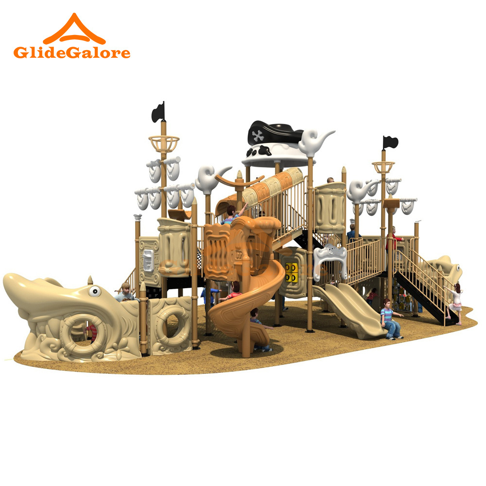 GlideGalore Big Playground Slide Kids Plastic Tubes Slide Set Pirate Ship Slide Outdoor Playground