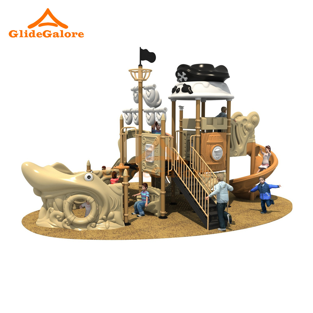 GlideGalore Large Pirate Ship Slide Outdoor Playground with Aluminum Tunnel Slide Swing and Commercial Slides