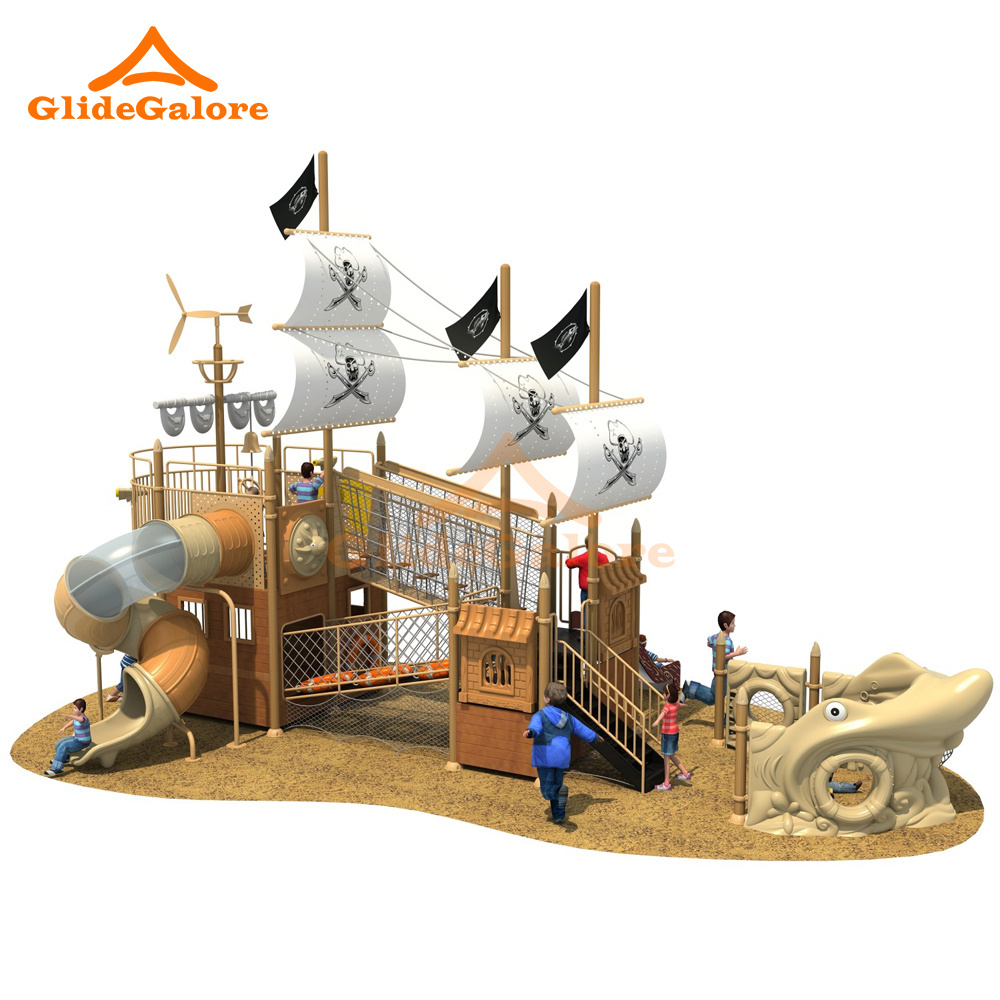 Colorful Outdoor Playground with Swing and Slide Crocodile Theme Water Slide Pirate Ship Slide Outdoor Playground