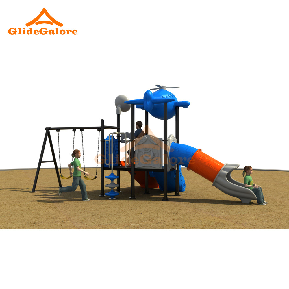 GlideGalore Outdoor Playground set High Adventure Airplane Playground with Swing Sets Slide and More for Kids