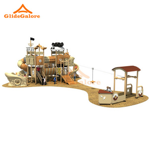 GlideGalore Large Pirate Ship Slide Outdoor Playground with Aluminum Tunnel Slide Swing and Commercial Slides