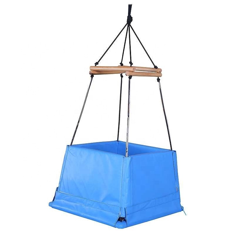 Children sensory swing free standing hanging portable square PU leather swing basket for indoor