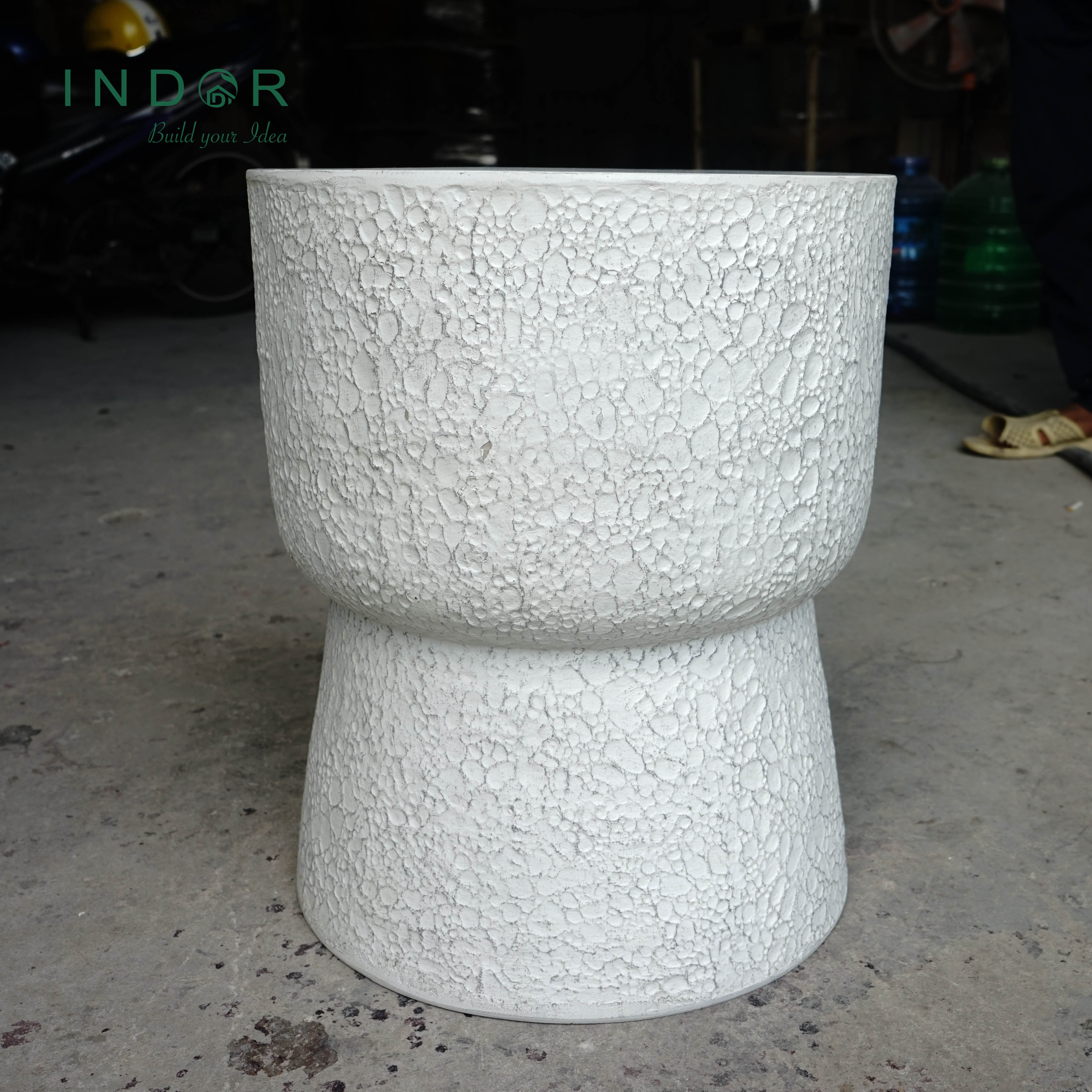 Abstract Shape 37cm Height Outdoor Vietnam 6kg Size L Indoor Home White Garden Supplies Furniture Fiberstone Decorative Stool