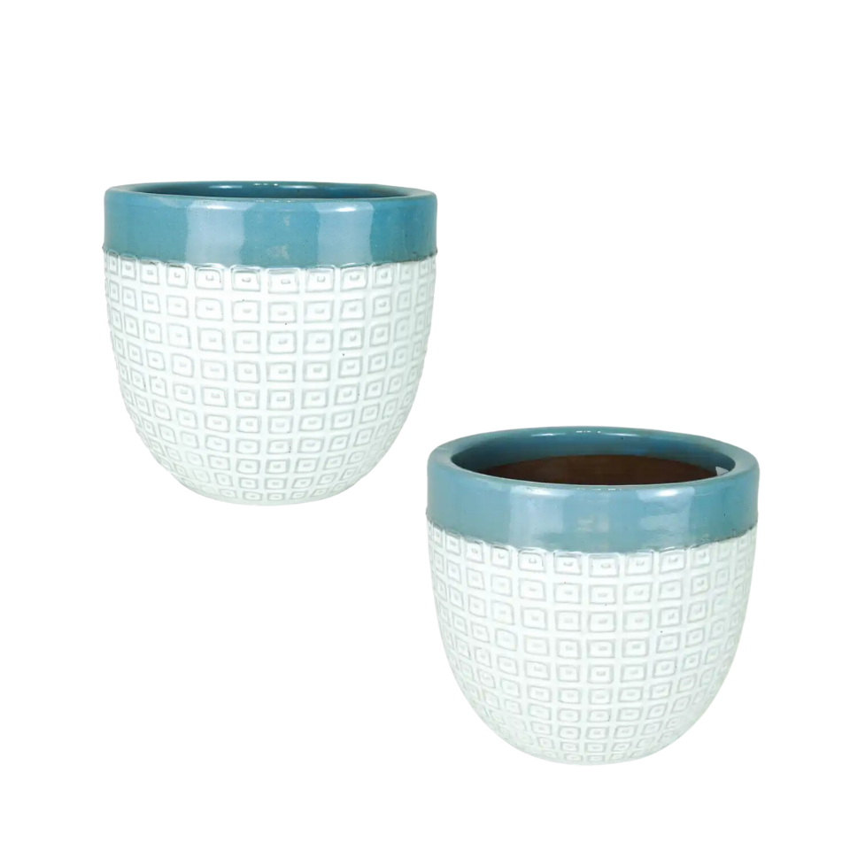 Good Price Set of White Blue Color Ceramic Flower Pots & Planters Large Medium & Small VASE FLOOR For Hotel Shopping Mall Decor