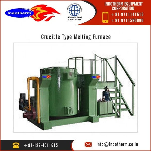 500 Kgs Crucible Type Gas Fuel heated tilting furnace with the side exhaust gas discharge for Aluminium At Affordable Price