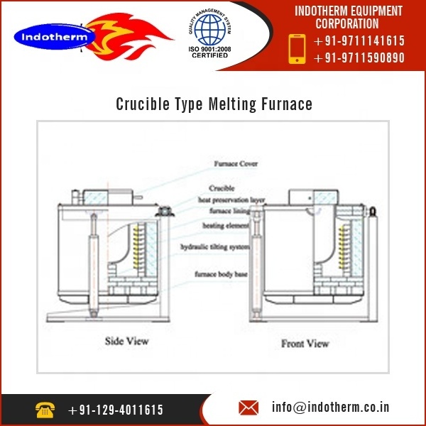 500 Kgs Crucible Type Gas Fuel heated tilting furnace with the side exhaust gas discharge for Aluminium At Affordable Price