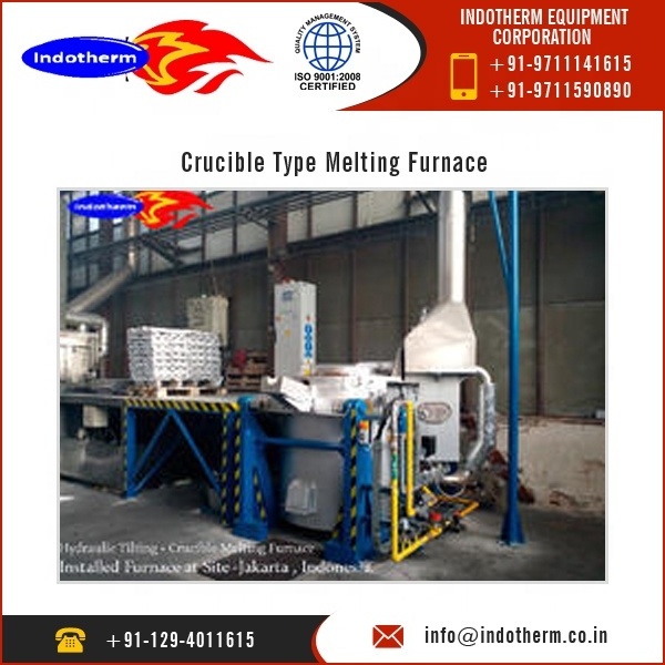 500 Kgs Crucible Type Gas Fuel heated tilting furnace with the side exhaust gas discharge for Aluminium At Affordable Price