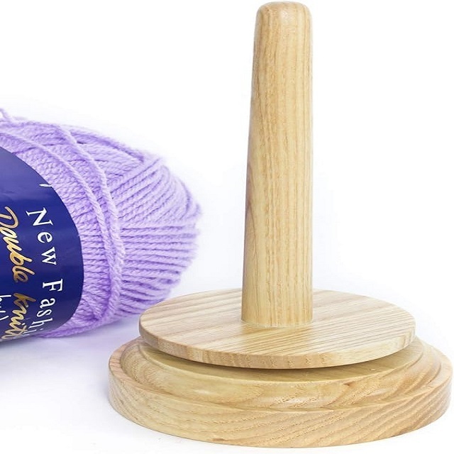 Wood Yarn Holder with Twirling Mechanism Rotating Knitting Crochet Yarn Winding Holder Wood Base