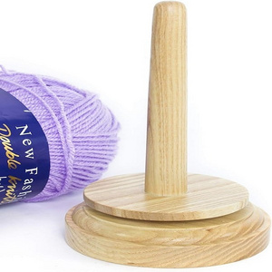 Wood Yarn Holder with Twirling Mechanism Rotating Knitting Crochet Yarn Winding Holder Wood Base