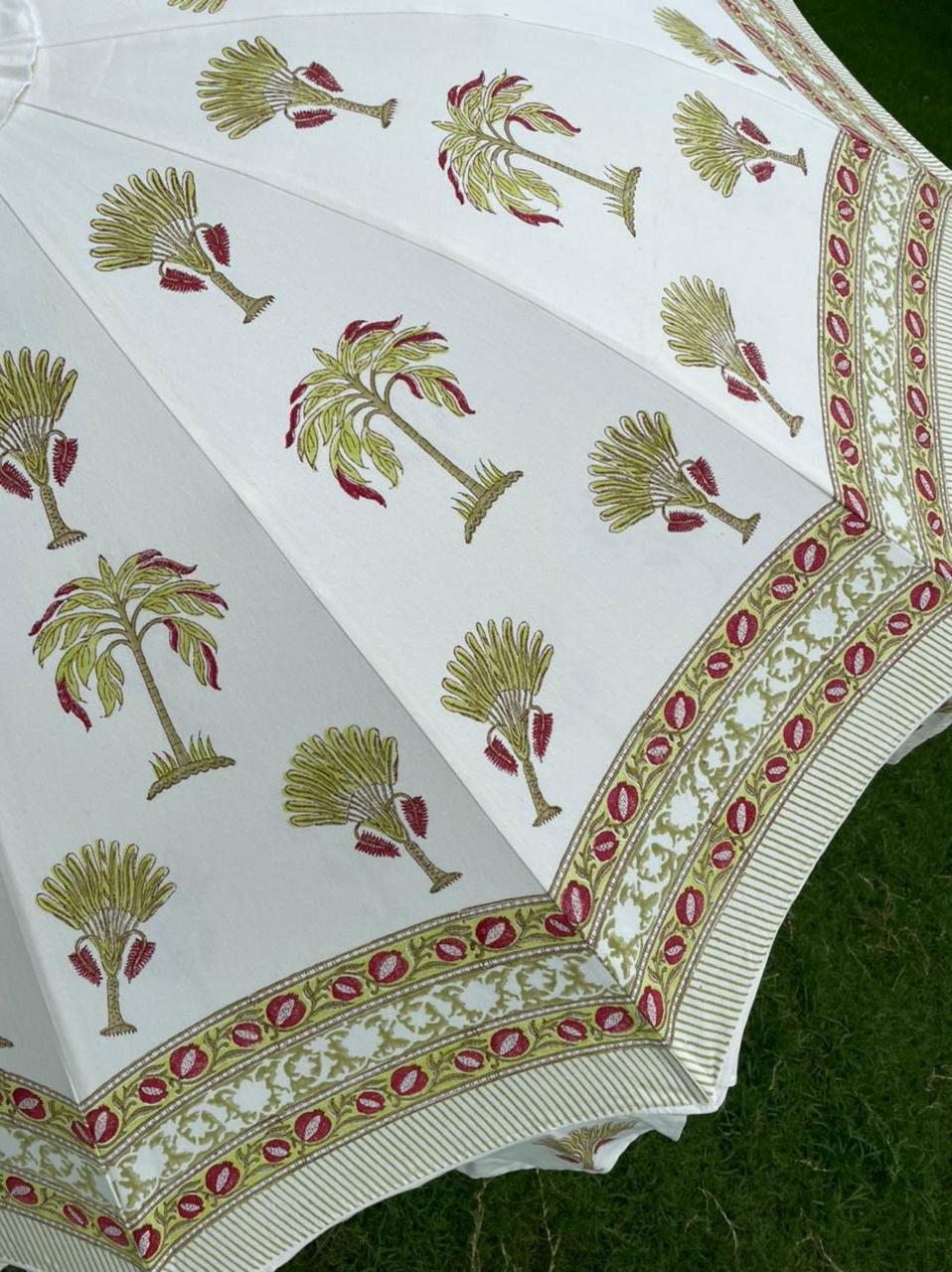 Hand block printed garden beach umbrelas with tassel timber beach umbrella totes vintage style umbrella with scooped edge